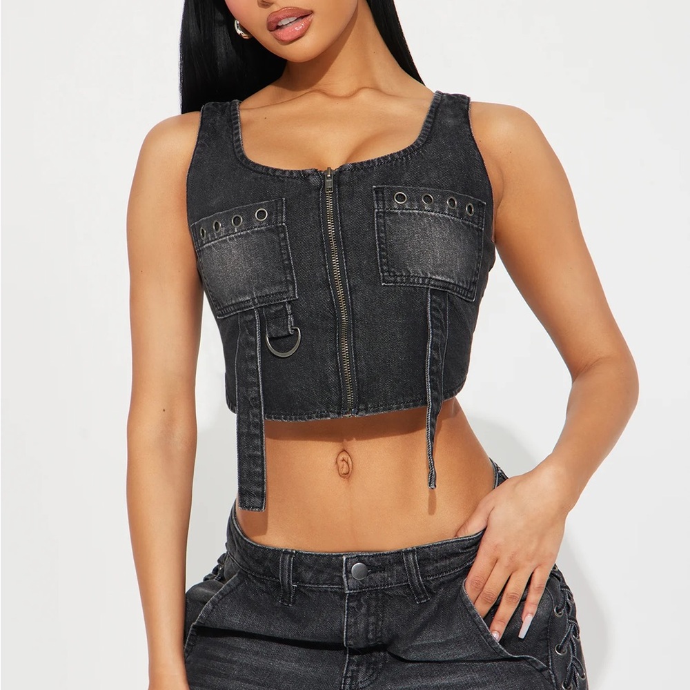 DENIM STUDDED TANK TOP